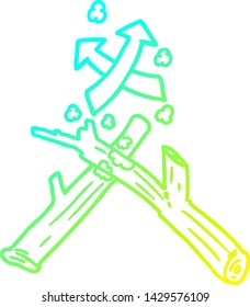 dibujo de línea de degradado frío de una forma de iniciar un fuego con dos palos