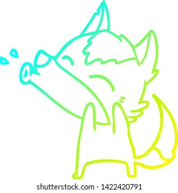 cold gradient line drawing of a howling wolf cartoon