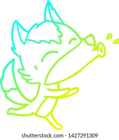 dibujo de línea de gradiente frío de una caricatura de lobo aullante