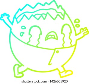 dibujo de línea de gradiente frío de un humilde humpty dumpty egg man de caricatura llorando