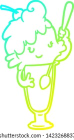 cold gradient line drawing of a ice cream soda girl