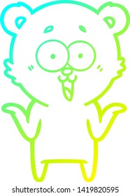 cold gradient line drawing of a laughing teddy  bear cartoon