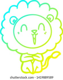 cold gradient line drawing of a laughing lion cartoon