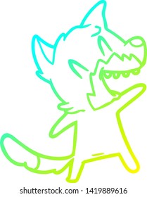 cold gradient line drawing of a laughing fox cartoon
