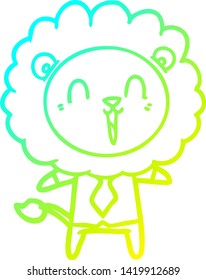 cold gradient line drawing of a laughing lion cartoon