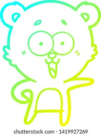 dibujo en línea de gradiente frío de una caricatura de un oso de peluche riéndose