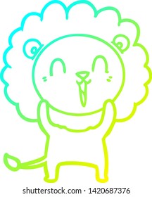 dibujo de una línea de gradiente frío de una caricatura de un león que se ríe