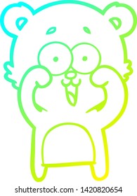dibujo en línea de gradiente frío de una caricatura de un oso de peluche riéndose