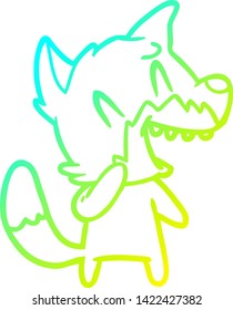 cold gradient line drawing of a laughing fox cartoon