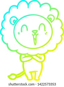 dibujo de una línea de gradiente frío de una caricatura de un león que se ríe