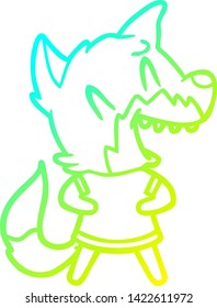 cold gradient line drawing of a laughing fox cartoon