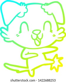 cold gradient line drawing of a laughing cartoon dog