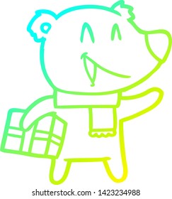 dibujo de una línea de degradado frío de un oso de navidad riéndose