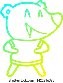 dibujo de línea de gradiente frío de una caricatura de oso riéndose