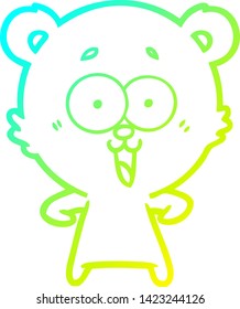 dibujo en línea de gradiente frío de una caricatura de un oso de peluche riéndose