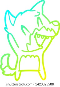 cold gradient line drawing of a laughing fox cartoon