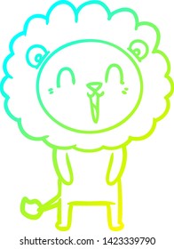cold gradient line drawing of a laughing lion cartoon