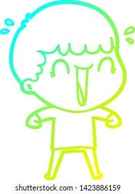 cold gradient line drawing of a laughing cartoon man