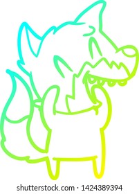 cold gradient line drawing of a laughing fox cartoon