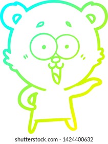 cold gradient line drawing of a laughing teddy  bear cartoon