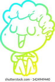 cold gradient line drawing of a laughing cartoon man