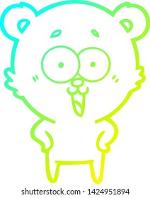 dibujo en línea de gradiente frío de una caricatura de un oso de peluche riéndose