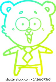 dibujo de una línea de gradiente frío de un oso de peluche riéndose con una camisa y una corbata