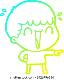 cold gradient line drawing of a laughing cartoon man pointing finger