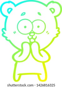 cold gradient line drawing of a laughing teddy  bear cartoon