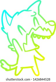 cold gradient line drawing of a laughing fox cartoon