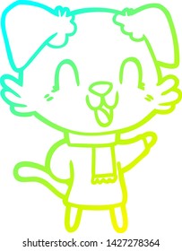 cold gradient line drawing of a laughing cartoon dog
