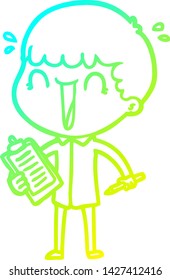 cold gradient line drawing of a laughing cartoon man