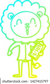 cold gradient line drawing of a laughing lion cartoon