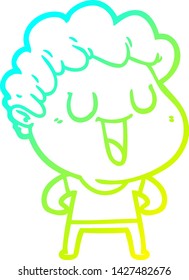 cold gradient line drawing of a laughing cartoon man