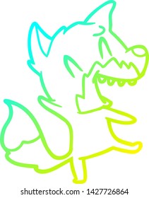 cold gradient line drawing of a laughing fox cartoon