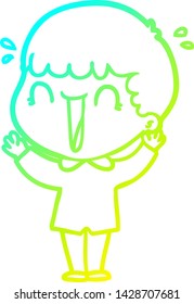 cold gradient line drawing of a laughing cartoon man