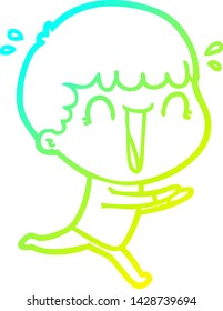 cold gradient line drawing of a laughing cartoon man running