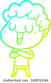 cold gradient line drawing of a laughing cartoon man