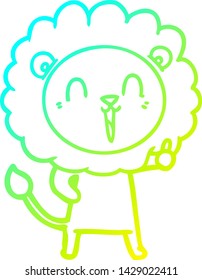 cold gradient line drawing of a laughing lion cartoon