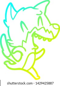 cold gradient line drawing of a laughing fox running away