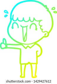 cold gradient line drawing of a laughing cartoon man