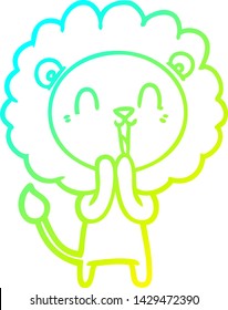 cold gradient line drawing of a laughing lion cartoon