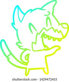 cold gradient line drawing of a laughing fox cartoon