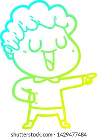 dibujo en línea de gradiente frío de un caricaturista que se ríe señalando