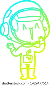 cold gradient line drawing of a laughing cartoon astronaut