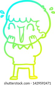 cold gradient line drawing of a laughing cartoon man