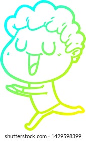cold gradient line drawing of a laughing cartoon man running