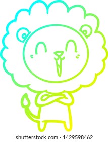 cold gradient line drawing of a laughing lion cartoon