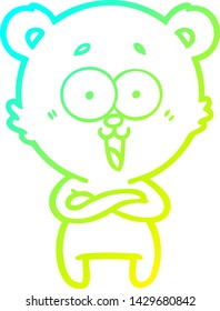 cold gradient line drawing of a laughing teddy  bear cartoon