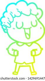 cold gradient line drawing of a laughing cartoon man